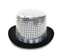 Generisch 2025 Chapeau haut Vintage Chapeau de jazz britannique Chapeau de sorcier Performance Chapeau à paillettes Soie de pluie Chapeau de bowboy en carton, argenté, taille unique