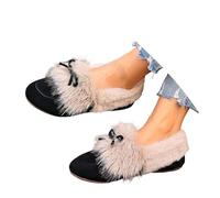 Generisch 2025 Chaussons chauds en peluche pour femme avec nœud Mary Jane Chaussures Ballerines Chaussures basses d'hiver Chaussons d'hiver Chaussures de yoga