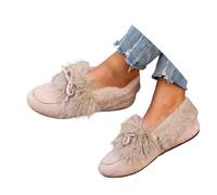 Generisch 2025 Chaussons chauds en peluche pour femme avec nœud Mary Jane Chaussures Ballerines Chaussures basses d'hiver Chaussons d'hiver Chaussures de yoga