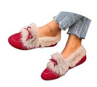 Generisch 2025 Chaussons chauds en peluche pour femme avec nœud Mary Jane Chaussures Ballerines Chaussures basses d'hiver Chaussons d'hiver Chaussures de yoga
