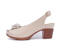 Generisch 2025 Chaussures de loisirs confortables pour femme - Bout ouvert - Talon compensé creux - Sandales d'été avec nœud, beige, 37 EU Large