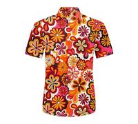 Generisch 2025 Chemise à manches courtes pour homme Été Décontracté Impression 3D Hawaï Chemises à manches courtes Dentelle Chemise Homme, Orange, L