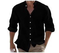 Generisch 2025 Chemise en lin pour homme avec boutonnière pour le commerce extérieur, chemise de plage, manches longues, col uni, printemps, vêtements décontractés de tous les jours, chemise pour
