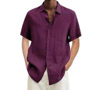 Generisch 2025 Chemise hawaïenne pour homme, couleur unie, manches courtes, double poche, col rabattu, boutonnée, chemise pour homme claire, rouge, M