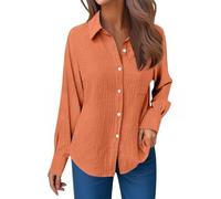 Generisch 2025 Chemises décontractées à manches longues pour femme pour le quotidien. Coupe ample, col rond, chemisiers uni, parfaits pour le printemps et l'été, options faciles d'entretien, Orange, M