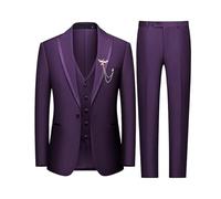 Generisch 2025 Costume de Mariage Homme Trois Pièces Manches Longues Manteau Gilet et Pantalon Trois Pièces Couleur Unie Grande Taille Poitrine Design Poche Vêtements de Fête Festive Hiver, lilas, S