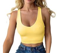 Generisch ~ 2025 Crop Top Femme Encolure Débardeur Sans Manches Été Hauts Slim Fit Sport Crop Tops Corset Basique Chemise Camisole d'Allaitement Bustiers, jaune, M