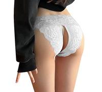 Generisch 2025 Culotte en dentelle pour femme, string taille basse, sous-vêtements en coton, décolleté, bikini en dentelle, sous-vêtements seniors, sous-vêtements longs pour femmes, Blanc., XXL