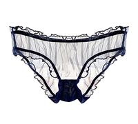 Generisch 2025 Culotte transparente en maille filet pour femme, dentelle légère et respirante, pur coton, slip taille basse, lingerie transvestie, bleu foncé, taille unique