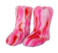 Generisch 2025, décontracté, hiver, sports de plein air, colorés, chauds, laine, comme bottes de neige, bottes mollets, bottines pour femme, bottines noires plates, Rose, 44 EU