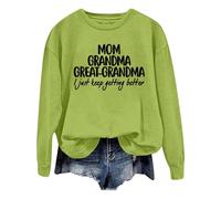 Generisch 2025, décontracté, uni, ample, manches longues, avec imprimé lettres, pull à capuche col rond pull sportif femme, vert, XL