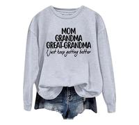 Generisch 2025, décontracté, uni, ample, manches longues, avec imprimé lettres, pull à capuche col rond pull sportif femme, Gris clair., L