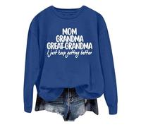 Generisch 2025, décontracté, uni, ample, manches longues, avec imprimé lettres, pull à capuche col rond pull sportif femme, bleu, XL