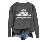 Generisch 2025, décontracté, uni, ample, manches longues, avec imprimé lettres, pull à capuche col rond pull sportif femme, gris foncé, 3XL