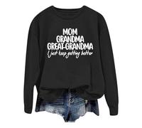 Generisch 2025, décontracté, uni, ample, manches longues, avec imprimé lettres, pull à capuche col rond pull sportif femme, Noir , S