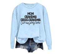 Generisch 2025, décontracté, uni, ample, manches longues, avec imprimé lettres, pull à capuche col rond pull sportif femme, bleu clair, XL