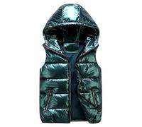 Generisch 2025 Doudoune brillante pour homme et femme - Veste matelassée avec capuche - Sans manches - Couleur unie - Veste en duvet chaude et confortable, vert, 4XL