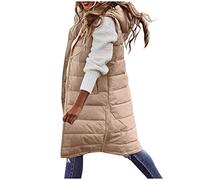 Generisch _2025 Doudoune matelassée manteau chaud avec poches gilet doudoune femme veste longue d'extérieur sans manches avec manteau hiver femme cardigan femme, kaki, 3XL