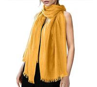 Generisch 2025 - Écharpe unie pour femme en coton et lin pour toute l'année - Écharpe à rayures en mousseline pour enfant, jaune, taille unique