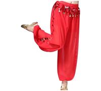 Generisch 2025 Élégant pantalon de danse du ventre pour femme en mousseline avec fente jambe large pantalon de danse avec paillettes vert pantalon femme stretch, rouge, taille unique