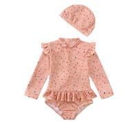 Generisch 2025 Enfant Bébé Fille Maillot de Bain Floral Manches Longues 1 Pièce Maillot de Bain Bikini Tankini avec Chapeau Bikini Le Mince Compatible avec Puissance, Rose, 12-24 mois