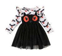 Generisch ~ 2025 Enfants Filles Halloween Manches Longues Cartoon Imprimé Robes Tulle Robe Vêtements Filles, Noir , 4-5 ans