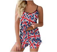 Generisch 2025 Ensemble 2 pièces avec short camisole, pyjama à la maison, pantalon de pyjama pour femme avec imprimé jour de l'indépendance, combinaison léopard femme, Marine, XXL