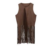 Generisch 2025 Ensemble costume de cowboy, tenues hippie, pour enfant fille, gilet à franges, pompons, cosplay, fête, motif de lapin, marron (marron 3-4 ans)
