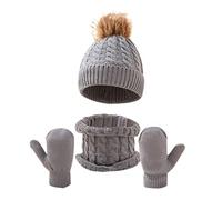 Generisch | 2025 Ensemble de bonnets, écharpes, gants d'hiver doublés en polaire tricotée, chauffe-cou, moufles pour tout-petits, garçons, filles, écharpe, bonnet pour homme, gris, taille unique