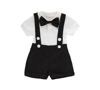 Generisch 2025 - Ensemble de costume formel pour bébé garçon - Barboteuse à manches courtes - Bretelles - Pantalon - Nœud papillon - Tenue de mariage - Vêtements pour bébé garçon - Nouveau-né, Noir