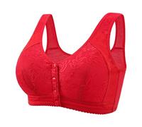 Generisch 2025 Ensemble soutien-gorge décontracté et respirant pour femme, sous-vêtements sans anneau en acier, froncé à fleurs, rouge, 42