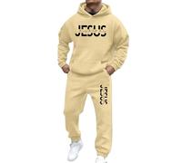 Generisch 2025 Ensemble sweat à capuche décontracté pour homme Coupe ample Lettres imprimées Pull à capuche avec pantalon de jogging pour le quotidien en hiver Gilet en tissu Bleu, beige, 3XL
