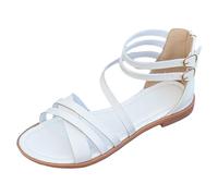 Generisch 2025 Été Femme Slim Fairy Style Casual Flat Bottom Minimalist Beach Resort Style Romain Sandales Femmes Chaussures Baskets Nouveau, Blanc., 42 EU