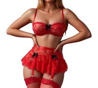 Generisch 2025 Européen Ensemble de Soutien-Gorge en Dentelle Transparente pour Femmes avec TROIS Pois Lingerie Hommes Grandes Tailles, rouge, S