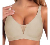 Generisch 2025 Femme Soutien-Gorge Grande Taille Col V Profond Lisse Sans Couture Mince Grande Poitrine Petit Soutien-gorge Push Up Sans Armatures Ma Commande, beige, M