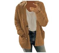 Generisch 2025 Femmes Casual Grande Taille Peluche Pull Poches Vêtements d'Extérieur Boutons Cardigan Manteau Manteau Femmes Musulmanes, bronze, XL