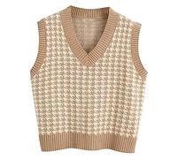 Generisch 2025 Femmes Casual Imprimé Sans Manches Col en V Côtelé Fendu Pull Pull Gilet Blouse Cardigan Bleu Foncé Femme, kaki, L