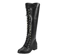 Generisch 2025 Femmes Europe Les États-Unis Hiver Bottes Femmes Commerce Extérieur Grandes Bottes À Lacets Au-dessus Du Genou Chaussures Femmes Jaune Été, Noir , 38 EU