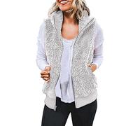 Generisch | 2025 Femmes Grande Taille Casual Bloc de Couleur Sweat Peluche Fermeture éclair Blouse Manteau Chaud Gilet Débardeurs Manteau avec Col Fourrure Femmes Noir, gris, XL