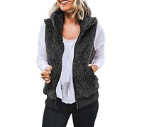 Generisch | 2025 Femmes Grande Taille Casual Bloc de Couleur Sweat Peluche Fermeture éclair Blouse Manteau Chaud Gilet Débardeurs Manteau avec Col Fourrure Femmes Noir, Noir , M