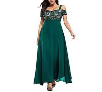 Generisch 2025 Femmes Grande Taille Épaule Froide Dentelle Maxi Robe de Soirée Manches Longues Festive Femmes, vert, 5XL