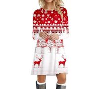 Generisch | 2025 Femmes Hiver Casual Mode Noël Imprimé Col Rond Manches Longues Robe Tulle Robe Femmes, Blanc., M