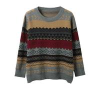 Generisch 2025 Femmes Pulls Patchwork Manches Amples Pull Tricoté Femme Élégant Tout Populaire Streetwear Vêtements Carreaux Femmes Chaud, gris, taille unique