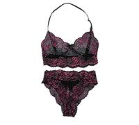 Generisch ·2025 Femmes Sheer Floral Lace Pyjamas Lingerie Ensemble Taille Haute Vêtements de Nuit Soutien-gorge Panty 2 Pièces Vêtements de Nuit S XXL Lingerie Ensemble Laqué, Rose, 5XL