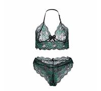 Generisch ·2025 Femmes Sheer Floral Lace Pyjamas Lingerie Ensemble Taille Haute Vêtements de Nuit Soutien-gorge Panty 2 Pièces Vêtements de Nuit S XXL Lingerie Ensemble Laqué, vert, 5XL