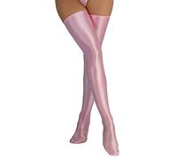 Generisch 2025 Femmes Soie Brillant Glissant Haute Élasticité Cuisse Brillant Cuisse Chaussettes en Cuir Adulte Chaussettes Lingerie Résille de Pêche, Rose, taille unique
