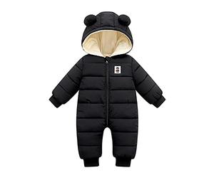 Generisch 2025 Grenouillère chaude avec manteau en duvet pour garçon Combinaison d'extérieur Veste fille Manteau rembourré pour bébé Veste bébé Gants imperméables, Noir , 12-18 mois