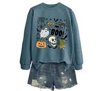 Generisch 2025 Halloween Pullover Halloween Femmes Décontracté Chat Manches Longues Sweatshirt à Capuche pour le Quotidien Sweatshirts pour Femmes, bleu, XL
