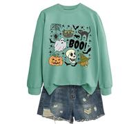 Generisch 2025 Halloween Pullover Halloween Femmes Décontracté Chat Manches Longues Sweatshirt à Capuche pour le Quotidien Sweatshirts pour Femmes, Vert clair 2, XXL