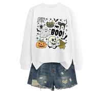 Generisch 2025 Halloween Pullover Halloween Femmes Décontracté Chat Manches Longues Sweatshirt à Capuche pour le Quotidien Sweatshirts pour Femmes, Blanc., S